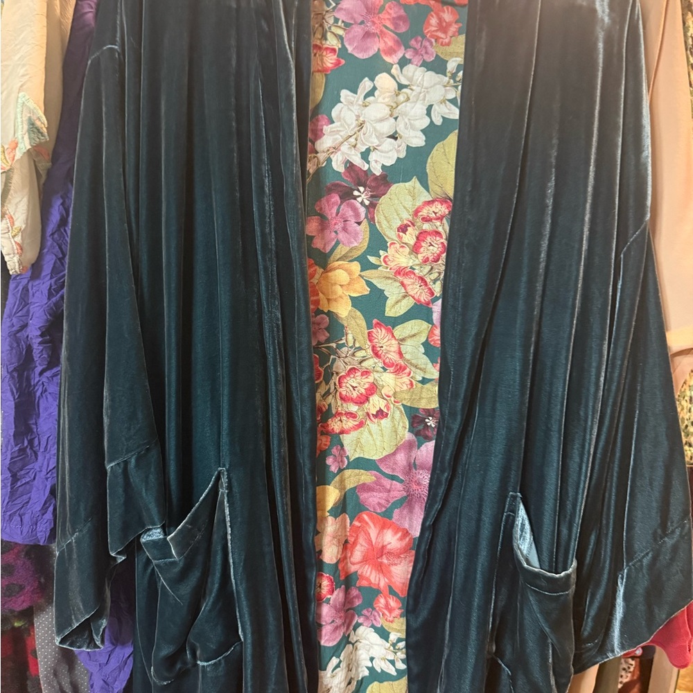 Johnny Was Teal Velvet Cardigan